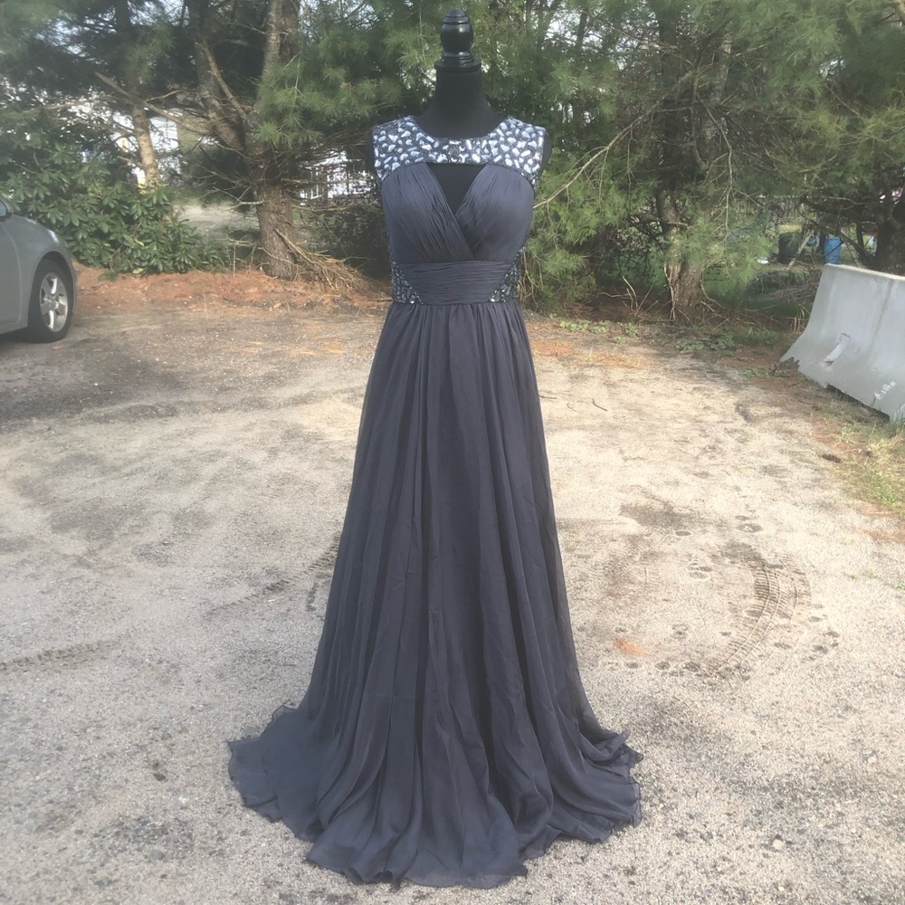 Jovani Grey Embellished Prom Dress
